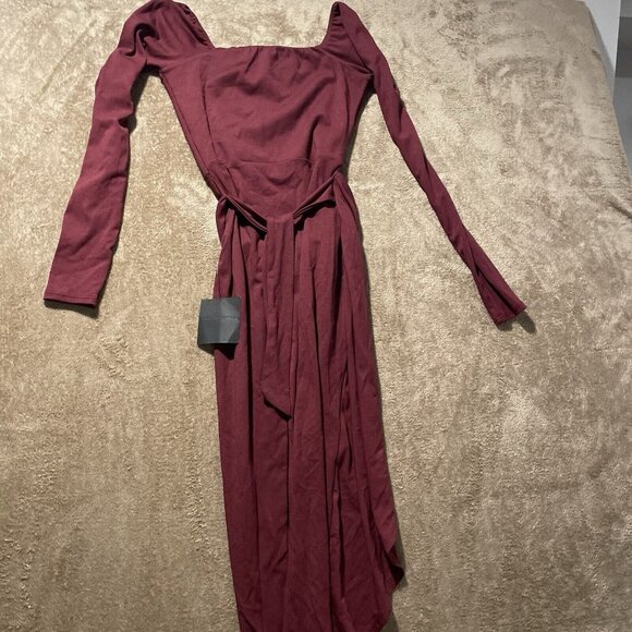 Lulus Dress Womens S Wrap Burgundy Midi Long Sleeve Truly Timeless Square NEW - Picture 4 of 6